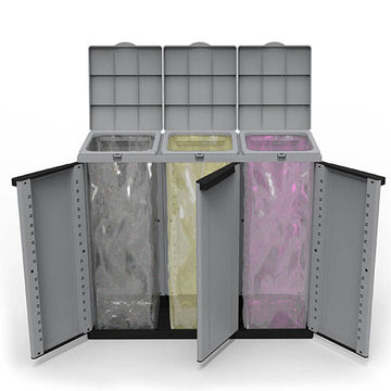 Koš za Smeti za Reciklažo Ecoline Črn/Siv 3 vrata (102 x 39 x 88,7 cm)