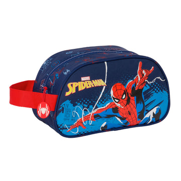 Toaletna torbica za šolo Spider-Man Neon Mornarsko modra 26 x 15 x 12 cm