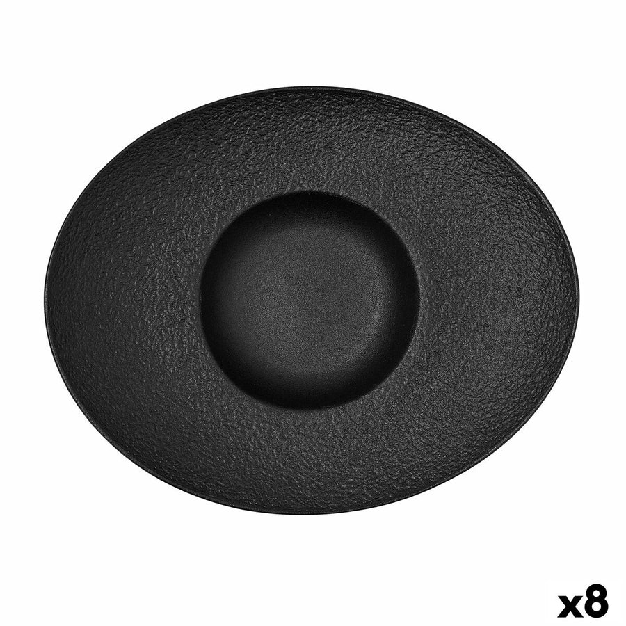 Globok Krožnik Bidasoa Fosil Črna Keramika Ovalno 27,3 x 22,2 x 5,7 cm (8 kosov)
