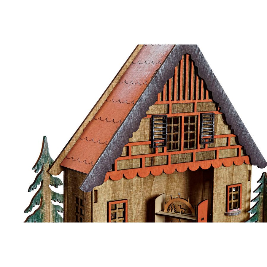Božični okrasek DKD Home Decor Hiša Zelena Oranžna Naraven Les 27 x 13,5 x 28 cm (3 kosov)
