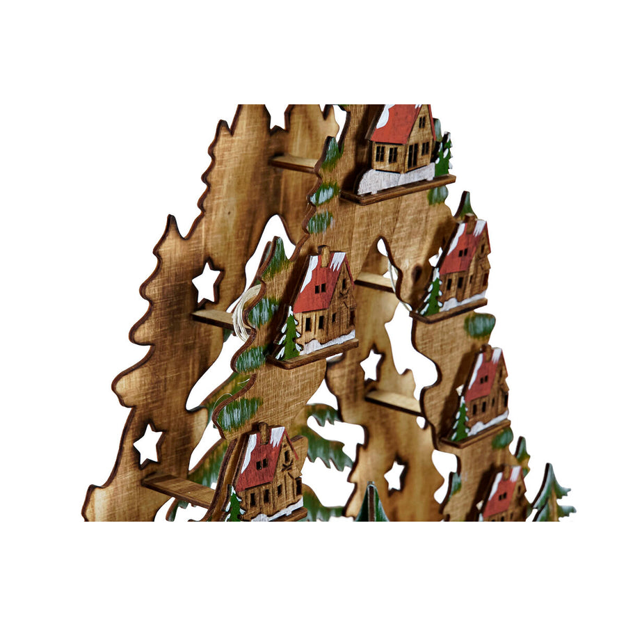 Božični okrasek DKD Home Decor Zelena Naraven Les Drevo Hiše 30 x 15 x 37 cm (3 kosov)