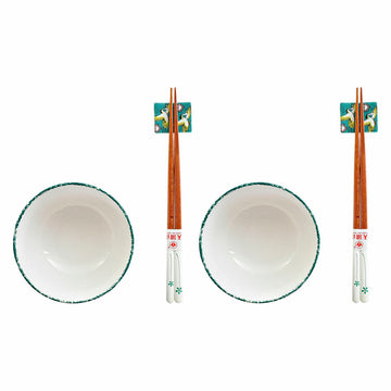 Set za suši DKD Home Decor 25 x 25 x 6,5 cm Porcelan Les Bela Zelena Orientalsko (6 Kosi) (25 x 25 x 6,5 cm) (6 pcs)