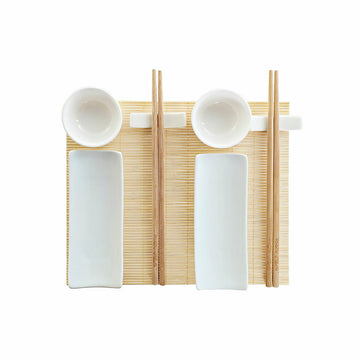 Set za suši DKD Home Decor Bambus Gres Bela Naraven Orientalsko 28,5 x 19,5 x 3,3 cm (9 Kosi) (28,5 x 19,5 x 3,3 cm)