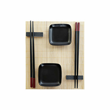Set za suši DKD Home Decor Črna Naraven Kovina Bambus Gres Orientalsko 30 x 40 cm 27,8 x 17,8 x 3 cm (7 Kosi) (27,8 x 17,8 x 3 c