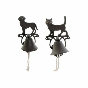 Zvonec DKD Home Decor Mačka Pes Rjava Temno rjava Vrvica Železo 14 x 15 x 24 cm (2 kosov)