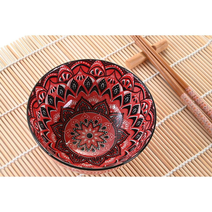 Set za suši DKD Home Decor 14,5 x 14,5 x 31 cm Fuksija Mandala Gres Orientalsko (16 Kosi)