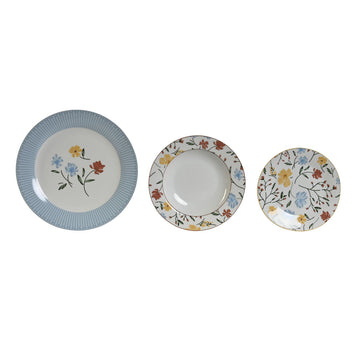 Namizni pribor DKD Home Decor Cvetni Porcelan Modra Bela 27 x 27 x 3 cm 18 Kosi