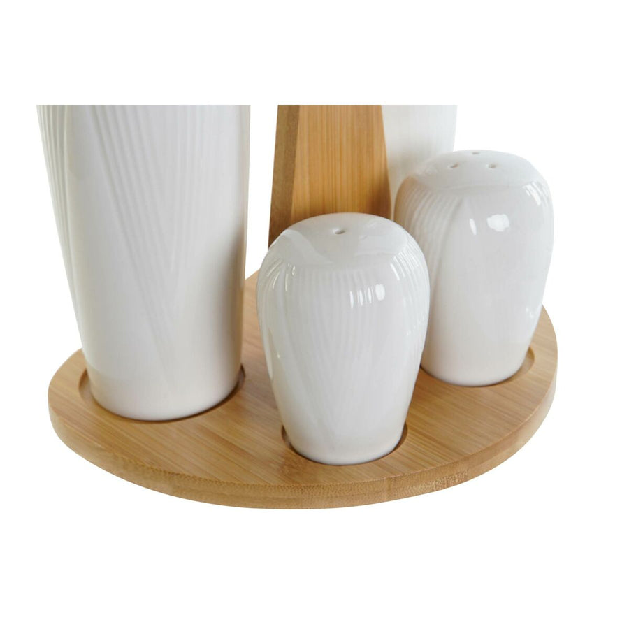 Set Začinov DKD Home Decor Bela Naraven Bambus Porcelan 18 x 15 x 20 cm 5 Kosi