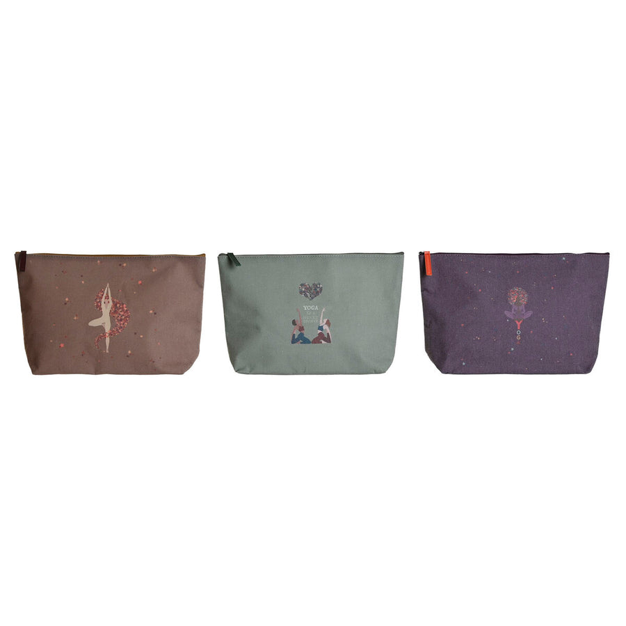 Toaletna torbica DKD Home Decor Rjava Zelena Burgundska Platno Yoga 33 x 8 x 20 cm (3 kosov)