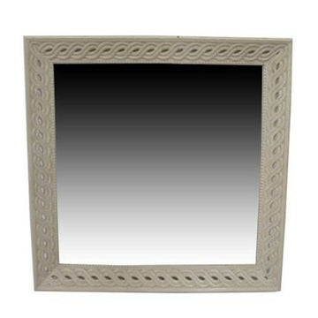 Stensko ogledalo Home ESPRIT Bela Naraven Mangov les Romantično 92 x 6 x 92 cm
