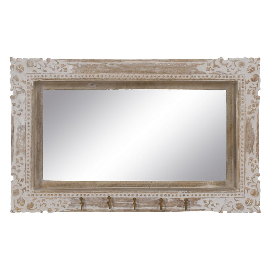 Stensko ogledalo Bela Bež Kristal Mangov les Les MDF Vertikalno 61 x 10,79 x 38 cm