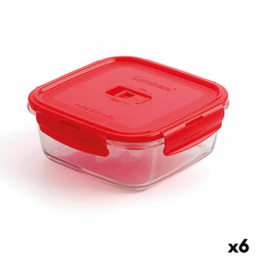 Hermetična Škatla za Malico Luminarc Pure Box Rdeča 1,22 L Steklo (6 kosov)