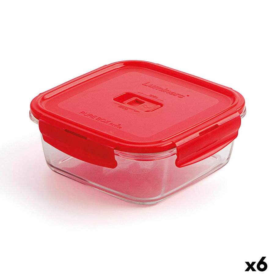 Hermetična Škatla za Malico Luminarc Pure Box Rdeča 1,22 L Steklo (6 kosov)