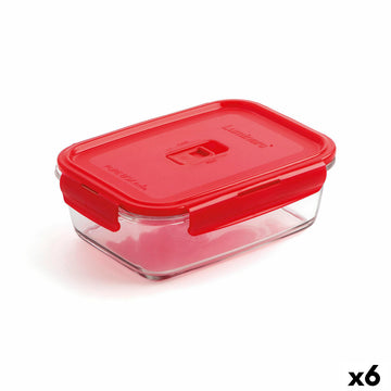 Hermetična Škatla za Malico Luminarc Pure Box Rdeča 16 x 11 cm 820 ml Steklo (6 kosov)