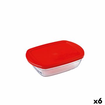 Pravokotna Škatla za Malico s Pokrovom Ô Cuisine Cook&store Ocu Rdeča 400 ml 17 x 10 x 5 cm Steklo Silikon (6 kosov)
