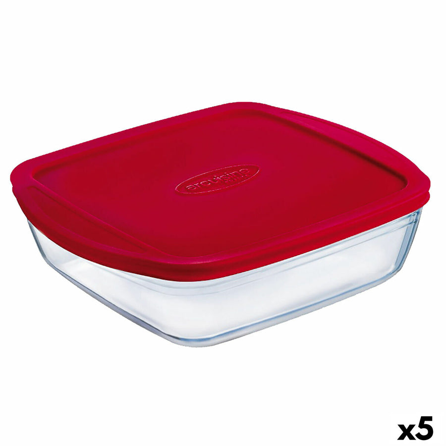 Pravokotna Škatla za Malico s Pokrovom Ô Cuisine Cook&store Ocu Rdeča 2,5 L 28 x 20 x 8 cm Silikon Steklo (5 kosov)