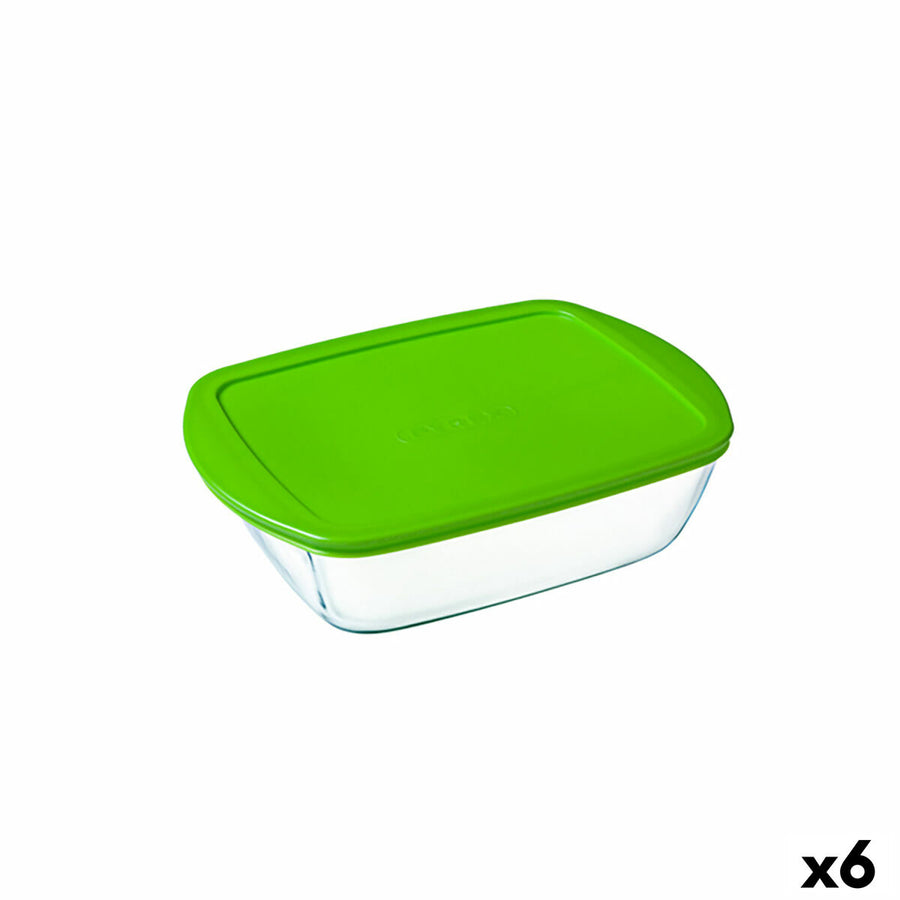 Pravokotna Škatla za Malico s Pokrovom Pyrex Cook & Store 17,9 x 10,8 x 5,3 cm Zelena 400 ml Silikon Steklo (6 kosov)