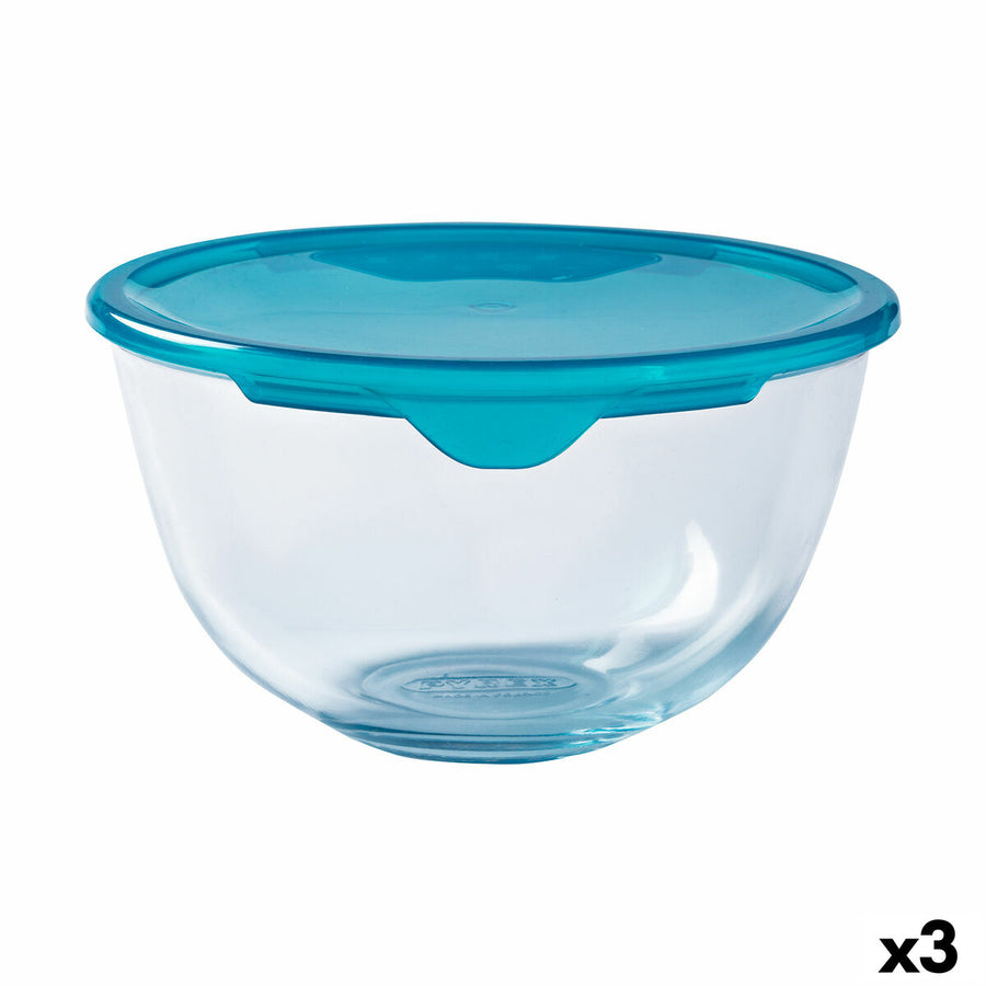 Okrogla Posoda za Malico s Pokrovom Pyrex Cook & Store 16 x 16 x 10 cm Modra 1 L Silikon Steklo (3 kosov)