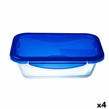 Hermetična Škatla za Malico Pyrex Cook&go 30 x 23 cm 3,3 L Pravokoten Modra Steklo (4 kosov)