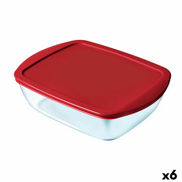 Pravokotna Škatla za Malico s Pokrovom Pyrex Cook & Store Pravokoten 1 L Rdeča Steklo (6 kosov)
