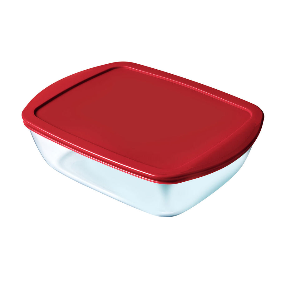 Pravokotna Škatla za Malico s Pokrovom Pyrex Cook & Store Pravokoten 2,5 L Rdeča Steklo (5 kosov)