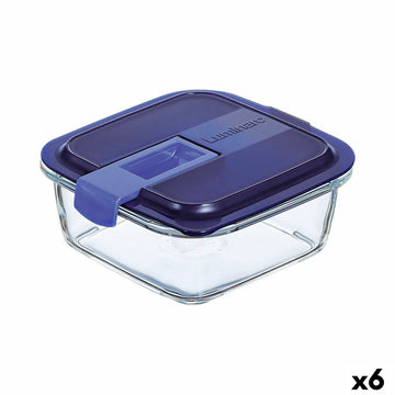 Hermetična Škatla za Malico Luminarc Easy Box Modra Steklo (760 ml) (6 kosov)