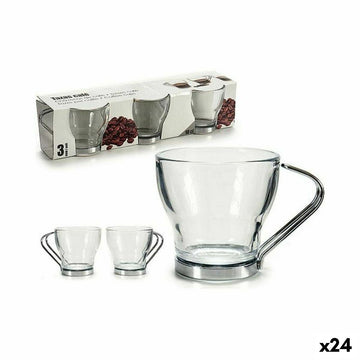 Komplet Lončkov za Kavo Srebrna Kovina Prozorno Steklo 24 kosov