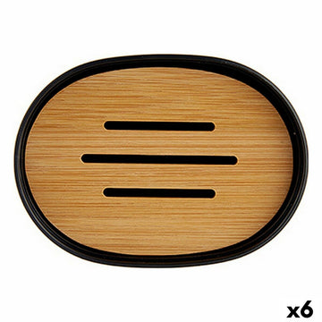 Podstavek za milo Črna Rjava Bambus polipropilen 9,5 x 2,5 x 13 cm (6 kosov)