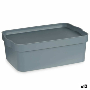 Škatla za Shranjevanje s Pokrovom Siva Plastika 6 L (21,5 x 11 x 32 cm) (12 kosov)