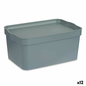 Škatla za Shranjevanje s Pokrovom Siva Plastika 7,5 L 21 x 14,2 x 32 cm (12 kosov)