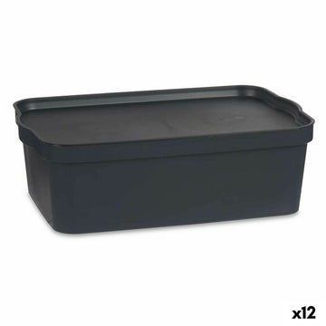 Škatla za Shranjevanje s Pokrovom Antracit Plastika 14 L 29,5 x 14,3 x 45 cm (12 kosov)