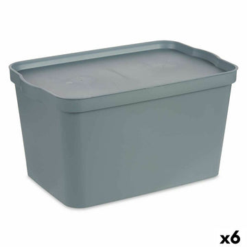 Škatla za Shranjevanje s Pokrovom Siva Plastika 24 L 29,3 x 24,5 x 45 cm (6 kosov)