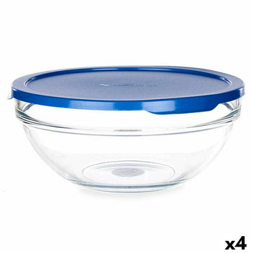 Okrogla Posoda za Malico s Pokrovom Chefs Modra 1,7 L 20,5 x 9 x 20,5 cm (4 kosov)