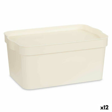 Škatla za Shranjevanje s Pokrovom Kremna Plastika 7,5 L 21,5 x 14,5 x 32 cm (12 kosov)