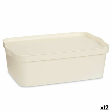 Škatla za Shranjevanje s Pokrovom Kremna Plastika 14 L 29,5 x 14,3 x 45 cm (12 kosov)
