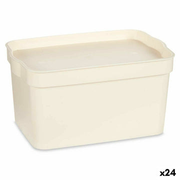 Škatla za Shranjevanje s Pokrovom Kremna Plastika 2,3 L 13,5 x 11 x 20 cm (24 kosov)
