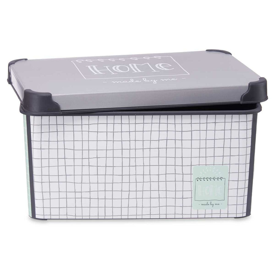Škatla za Shranjevanje s Pokrovom Home Rešetka Siva Plastika 10 L 23,5 x 16,5 x 35 cm (12 kosov)