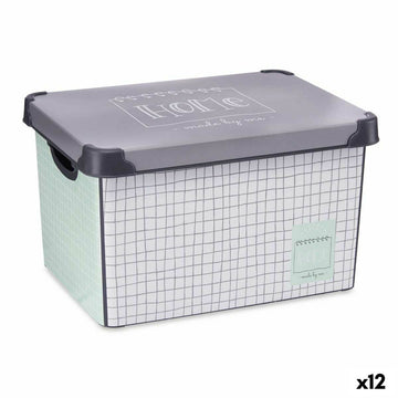 Škatla za Shranjevanje s Pokrovom Home Rešetka 22 L Siva Plastika 29 x 23,5 x 39 cm (12 kosov)