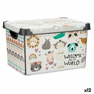 Škatla za Shranjevanje s Pokrovom Otroška Živali Plastika 22 L 30 x 23,5 x 40 cm (12 kosov)