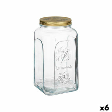 Kozarec za shranjevanje Homemade Prozorno Zlat Kovina Steklo 3 L 13 x 25 x 13 cm (6 kosov)