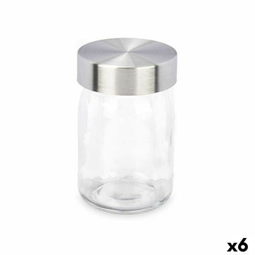 Kozarec za shranjevanje Prozorno Srebrna Kovina Steklo 230 ml 6,8 x 11 x 6,8 cm (6 kosov)