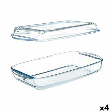 Pladenj s pokrovom Borcam Prozorno Borosilikatno steklo 1,9 L (4 kosov)