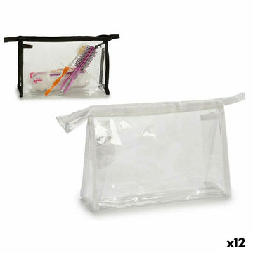 Potovalna kozmetična torba Bela Črna Prozorno Plastika 27 x 12,5 x 7 cm (12 kosov)