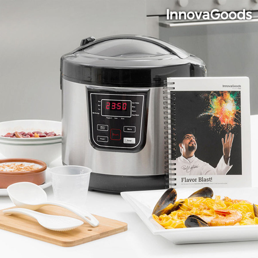 Robotski Lonec za Kuhanje s Knjižico Receptov Smart InnovaGoods 4 L 800W Črn Jeklo