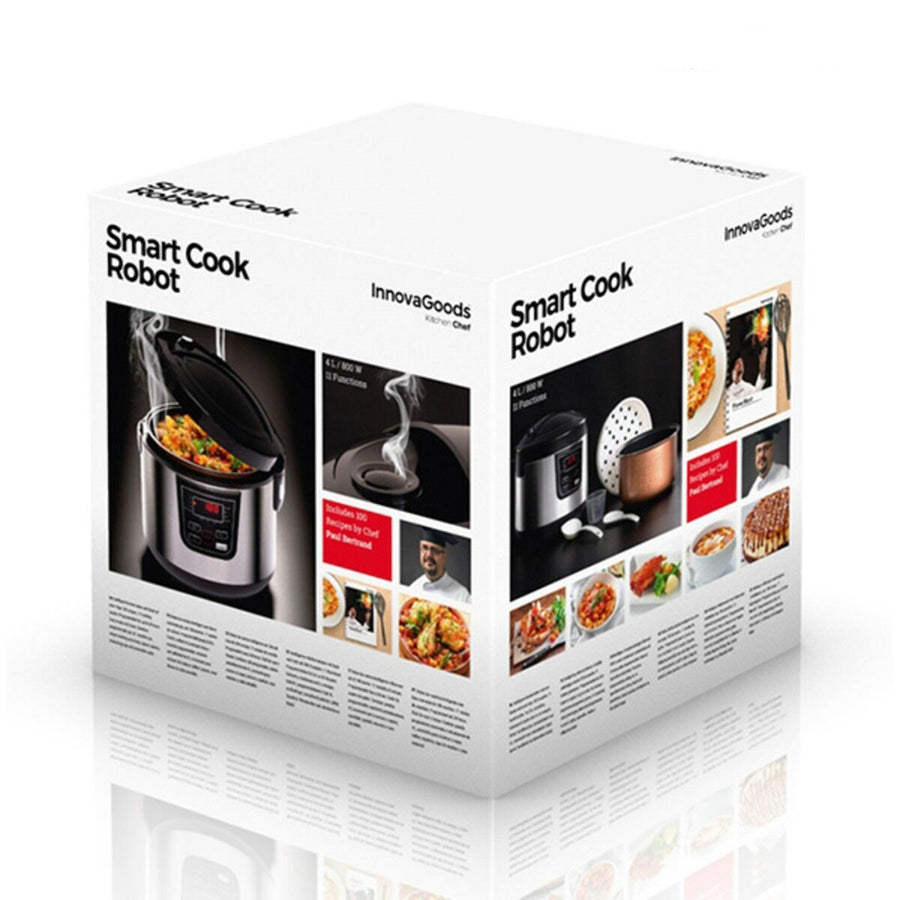 Robotski Lonec za Kuhanje s Knjižico Receptov Smart InnovaGoods 4 L 800W Črn Jeklo