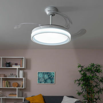 Stropni ventilator z LED lučjo in 4 zložljivimi lopaticami Blalefan InnovaGoods Bela 72 W Ø49,5-104 cm