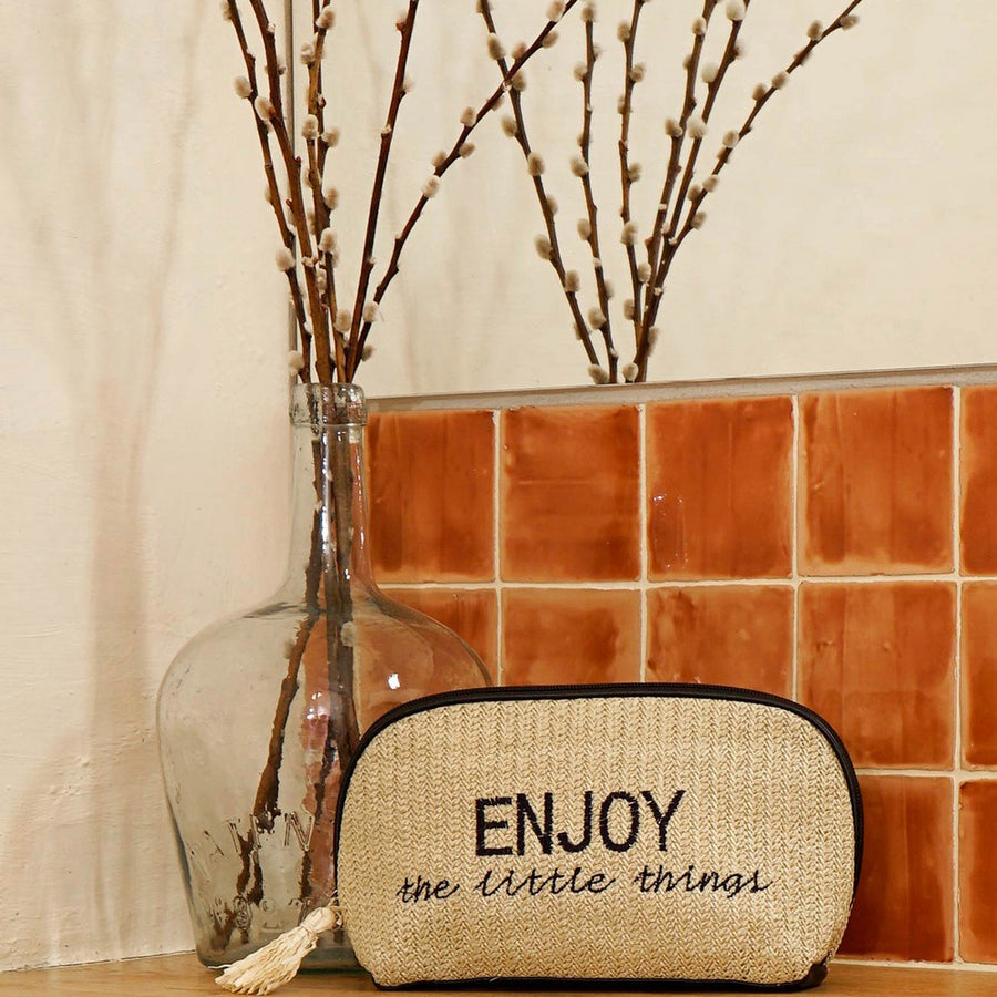Toaletna torbica DKD Home Decor Enjoy Črna Bež Vlakna (15 x 27 x 6 cm)