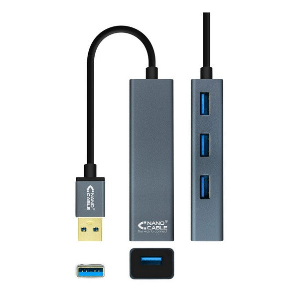 USB 4-vratni hub NANOCABLE 10.16.4402 USB 3.0 Siva
