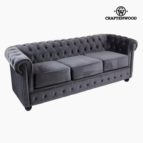 Chesterfield Kavč Trosed Žamet Siva - Relax Retro Zbirka by Craftenwood