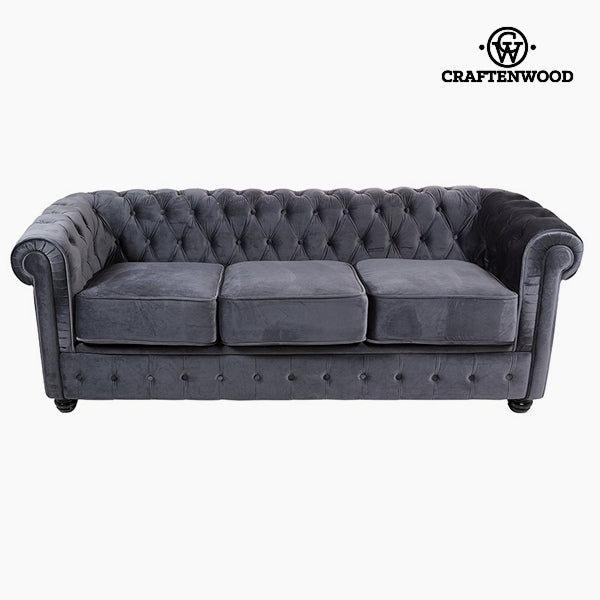 Chesterfield Kavč Trosed Žamet Siva - Relax Retro Zbirka by Craftenwood